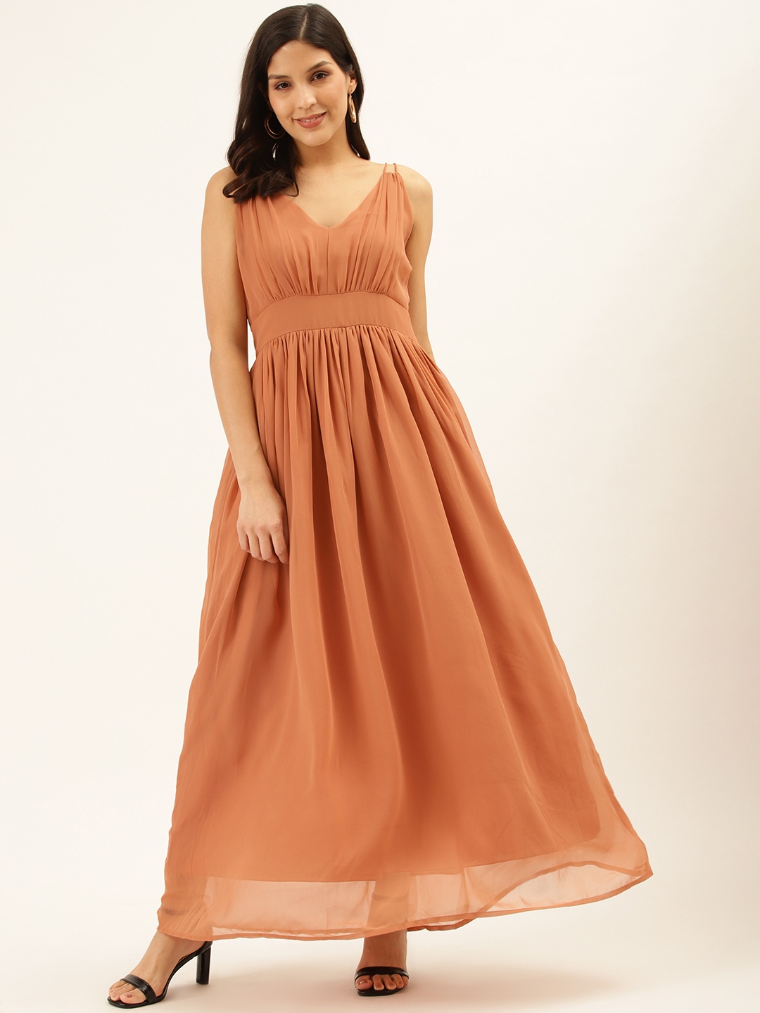 

Trend Arrest Women Beige Solid Fit and Flare Dress