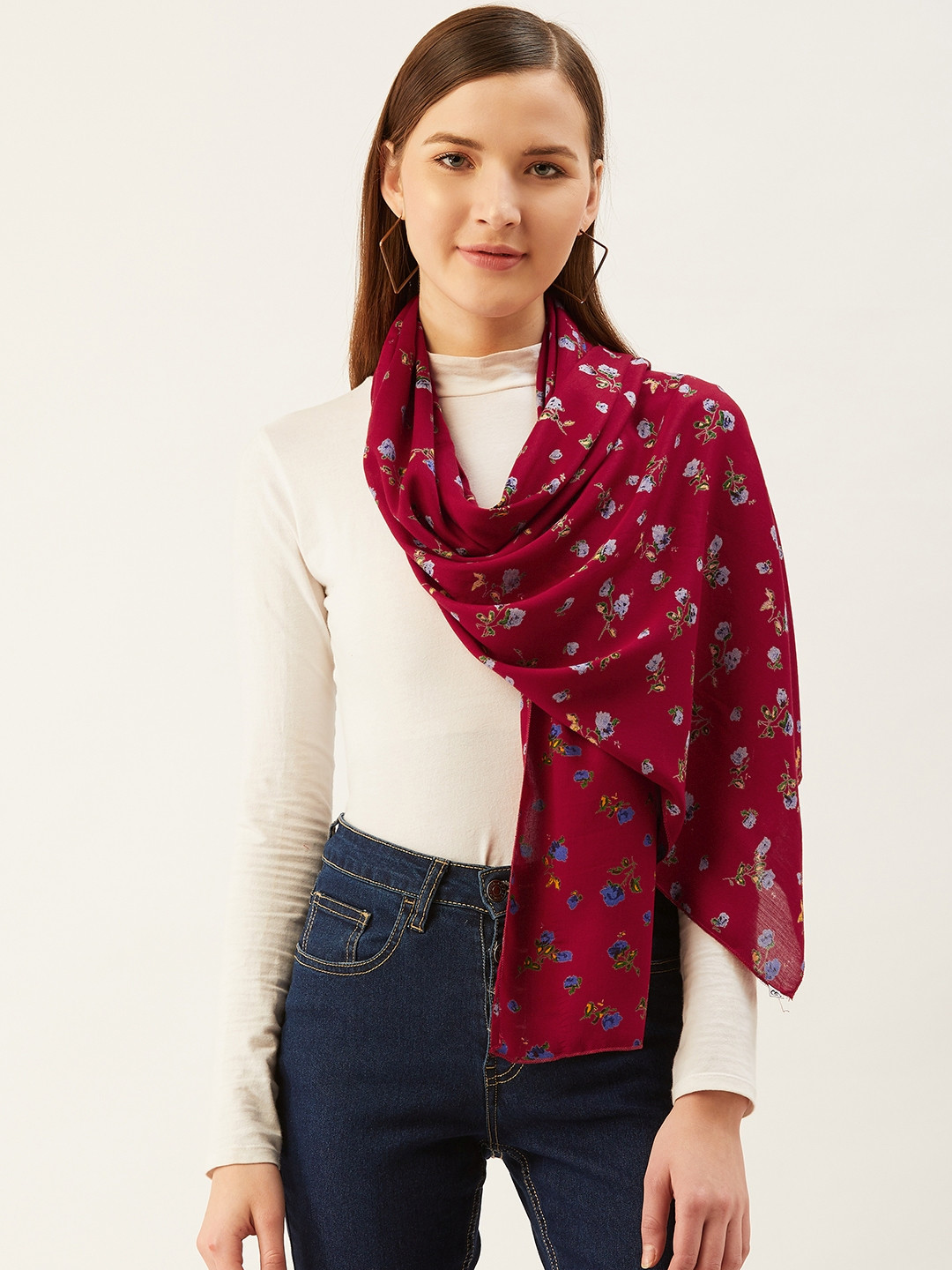

Trend Arrest Women Red & Blue Floral Printed Stole
