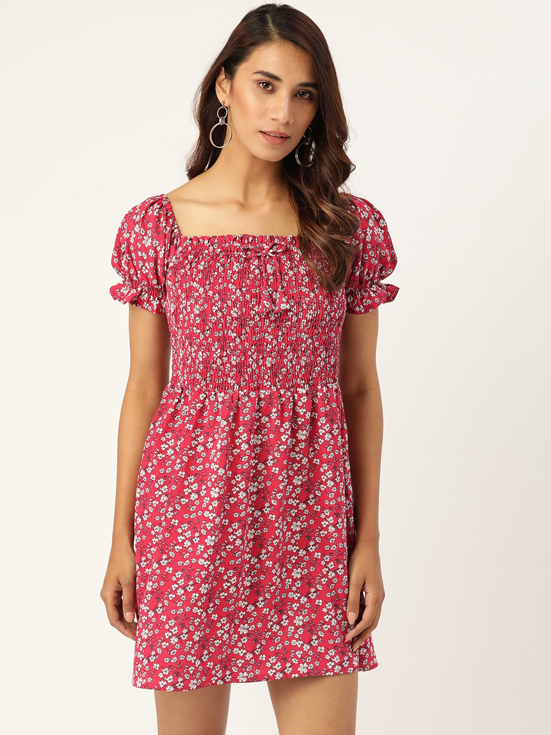 

Trend Arrest Women Pink & White Floral Print A-Line Dress