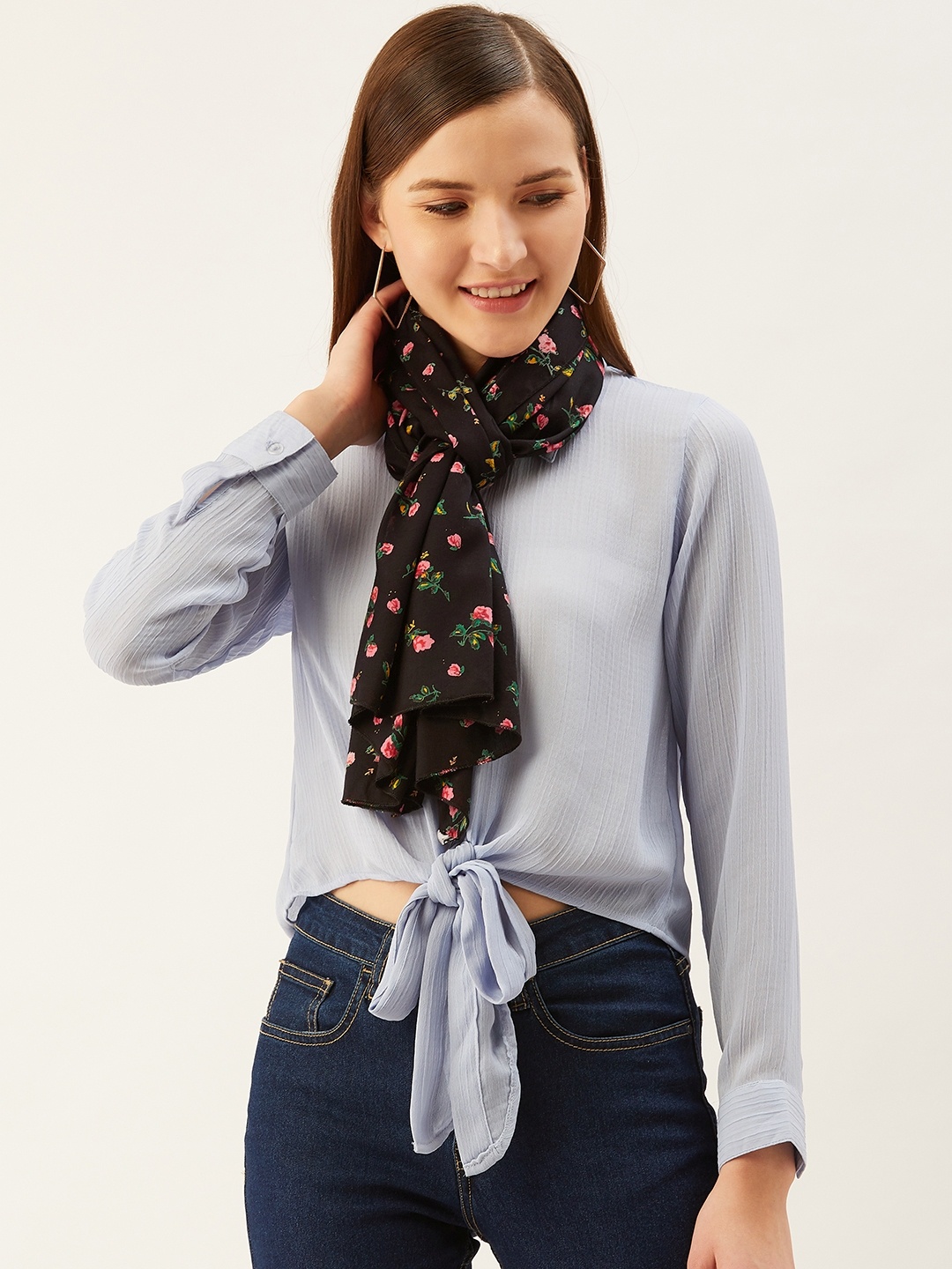 

Trend Arrest Women Black & Pink Floral Print Scarf