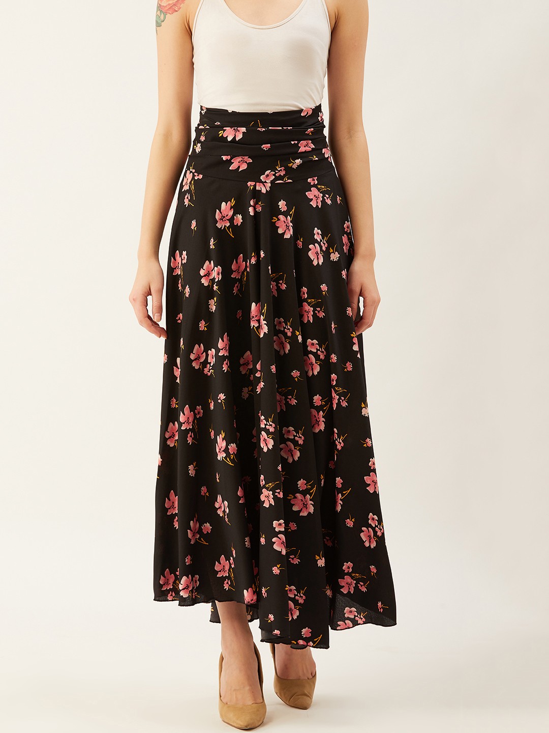 

Trend Arrest Women Black & Pink Floral Printed Flared Palazzos