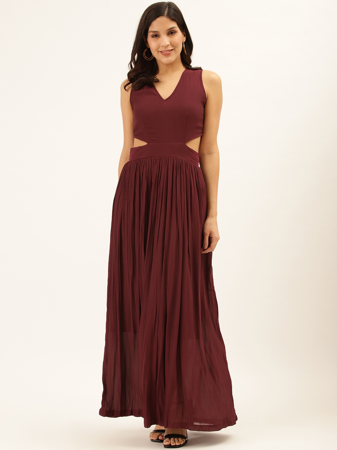 

Trend Arrest Women Burgundy Cut-Out Gathered Maxi Dress
