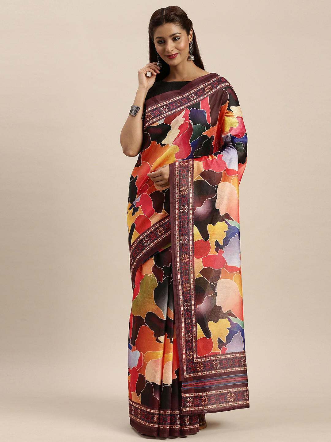 

MIRCHI FASHION Brown Abstract Printed Pure Cotton Saree