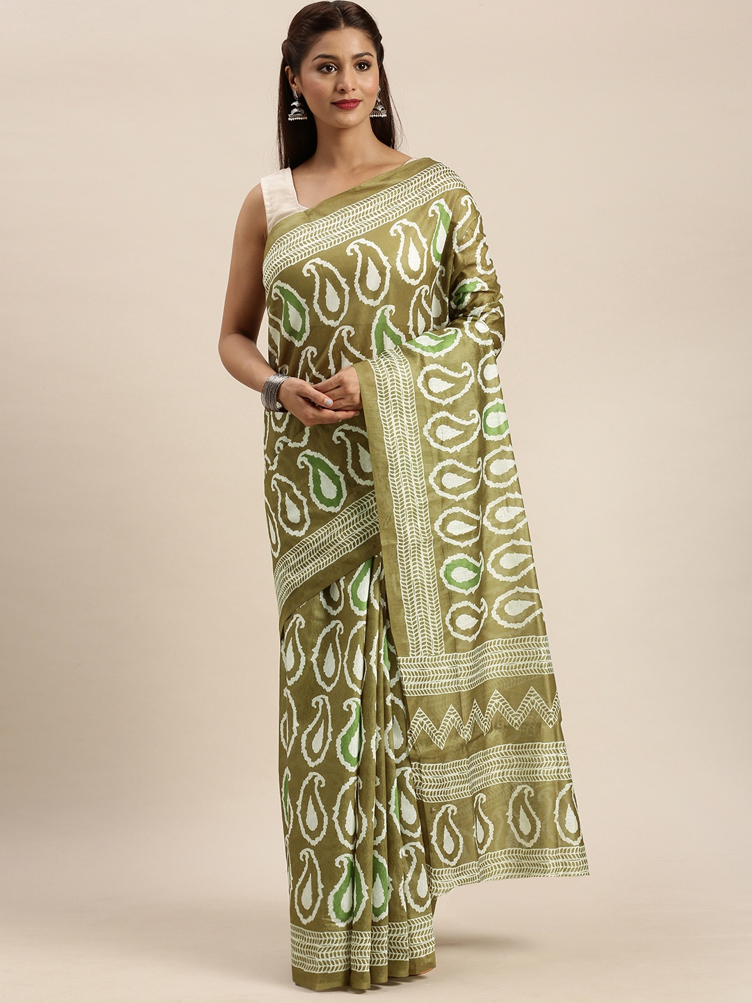 

Mirchi Fashion Green Paisley Printed Pure Cotton Saree
