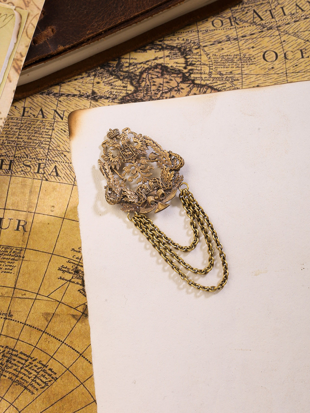 

COSA NOSTRAA Men Antique Gold-Toned The Thompson Chained Statement Brooch