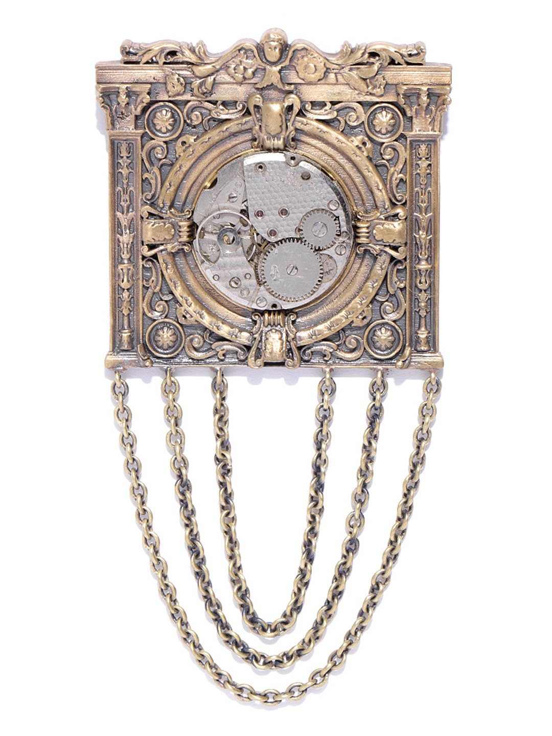 

COSA NOSTRAA Men Antique Gold-Toned The Clock-House Shaped Brooch