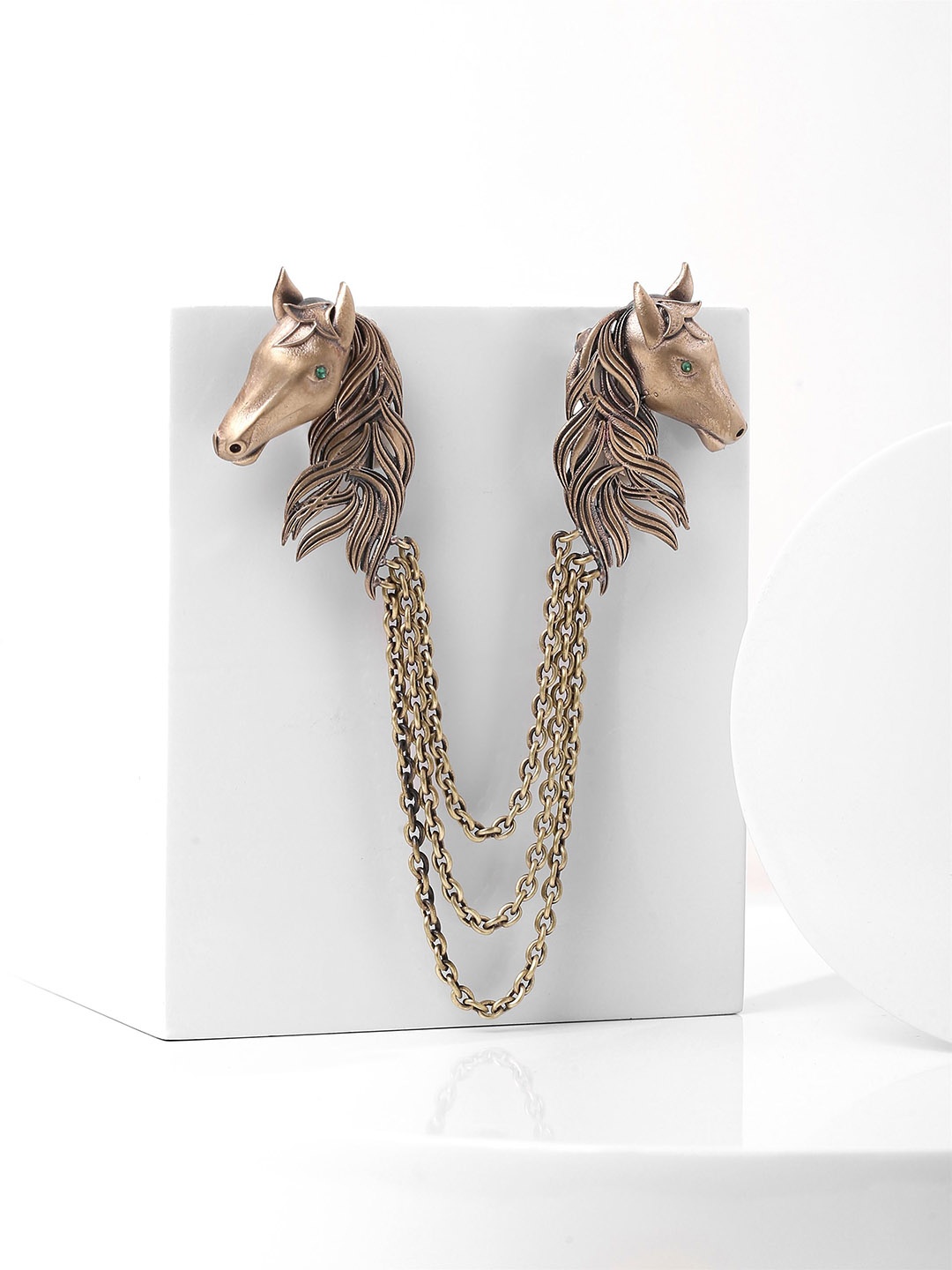 

COSA NOSTRAA Men Antique Gold-Toned Stone Studded The Duo Horse Shaped Brooch