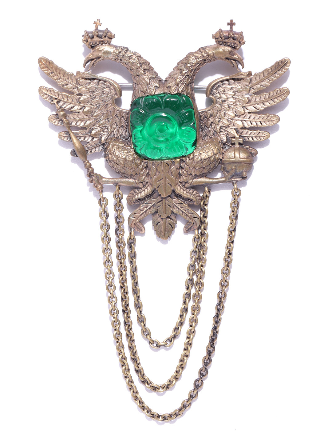 

COSA NOSTRAA Men Antique Gold-Toned & Green The Rising Phoenix Stone Statement Brooch
