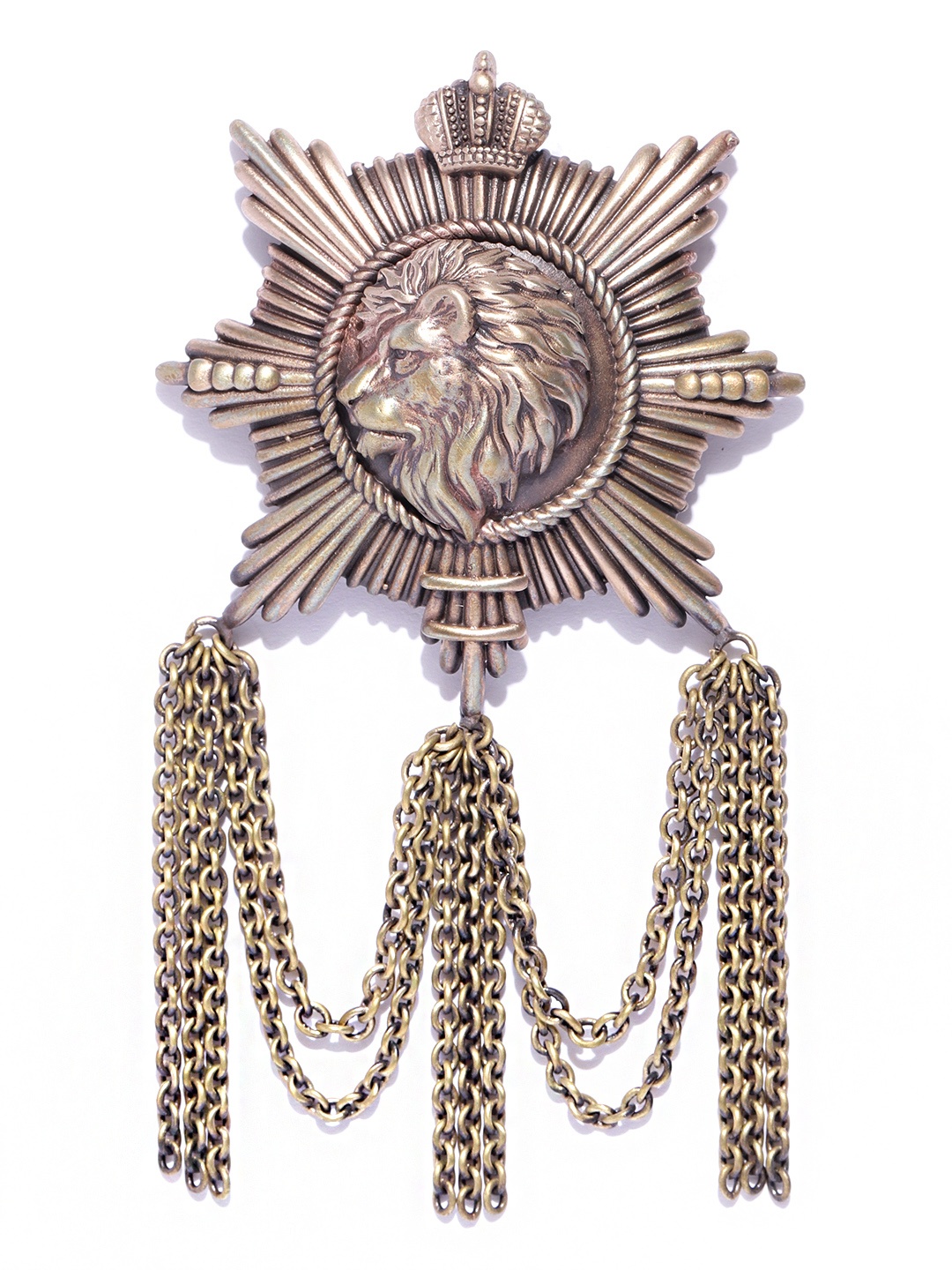 

COSA NOSTRAA Men Antique Gold-Toned The Almighty Lion Shaped Brooch