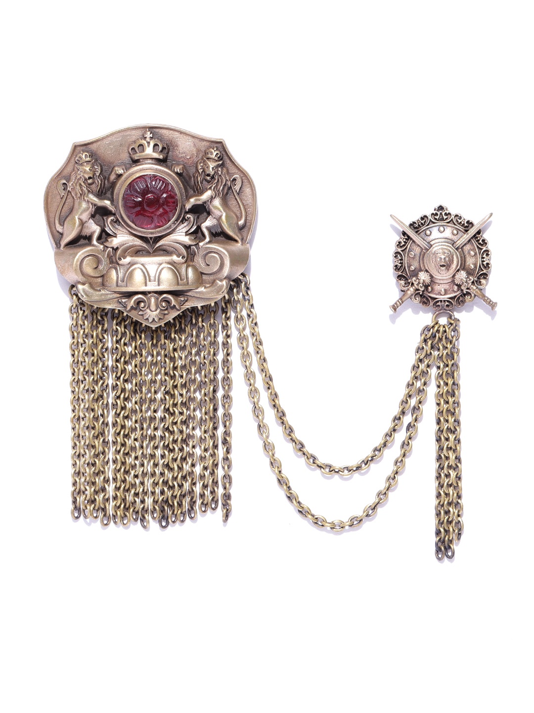 

COSA NOSTRAA Men Antique Gold-Toned & Red Stone Studded The Royal Club Statement Brooch