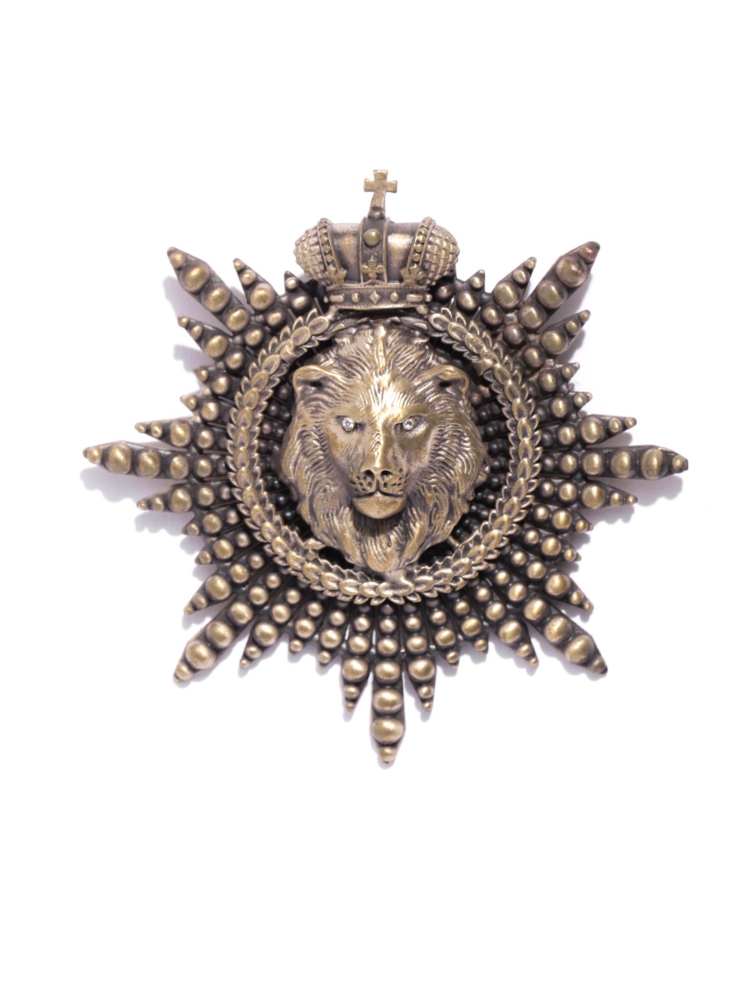 

COSA NOSTRAA Men Antique Gold-Toned Stone Studded The Masculine Lion Statement Brooch