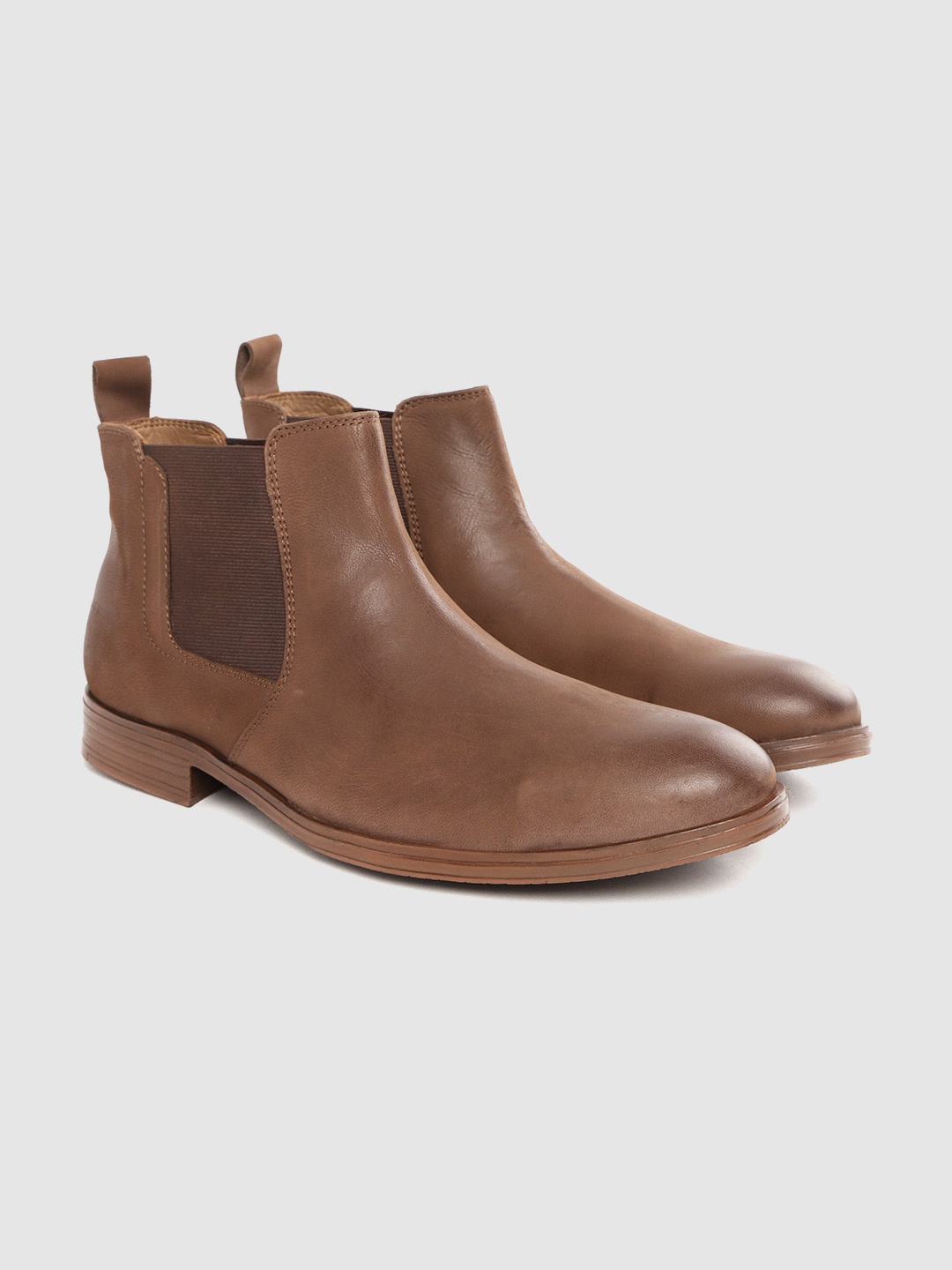 

CLOG LONDON Men Brown Solid Leather Mid-Top Chelsea Boots