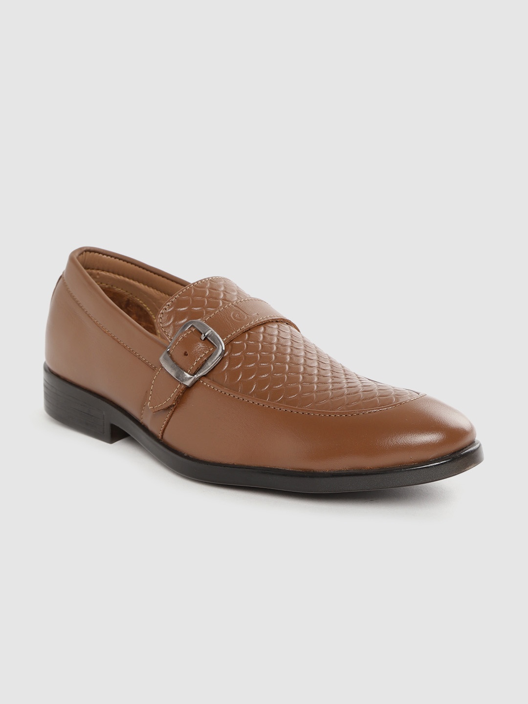 

CLOG LONDON Men Tan Brown Textured Nubuck Smart Casual Slip-Ons with Buckle Detail