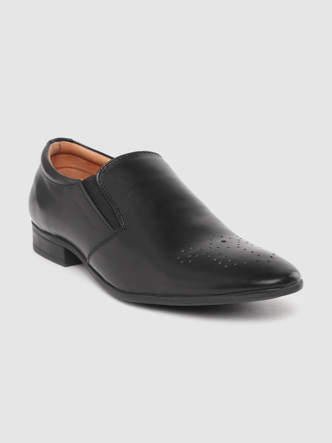 

CLOG LONDON Men Black Leather Solid Formal Slip-Ons with Perforated Detail