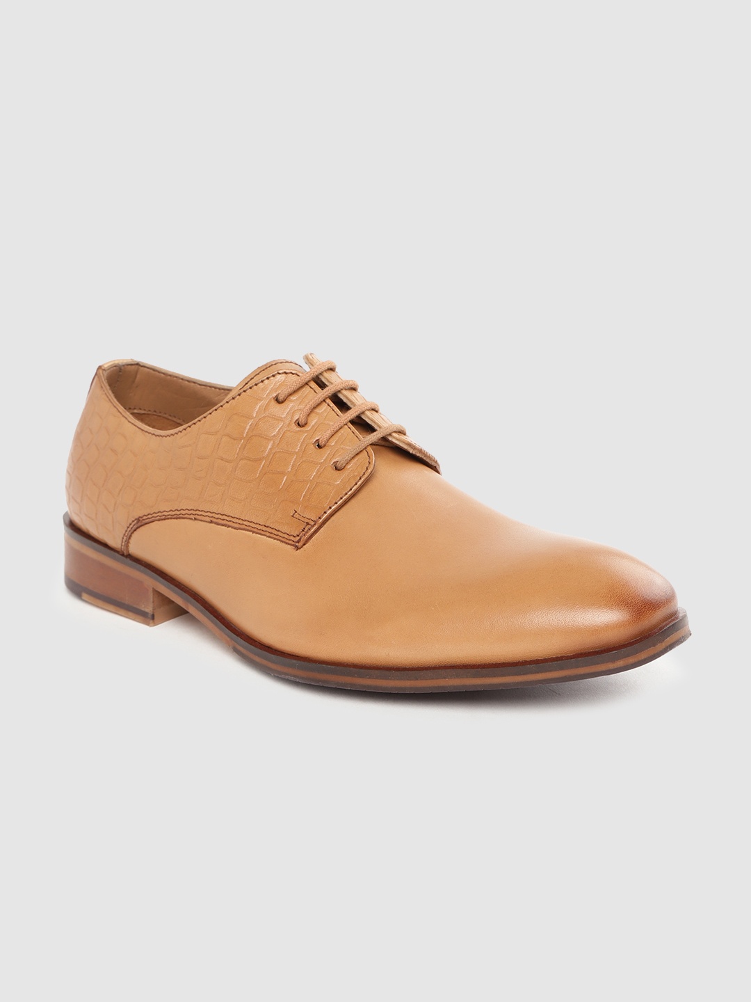 

CLOG LONDON Men Tan Brown Leather Croc Textured Formal Derbys