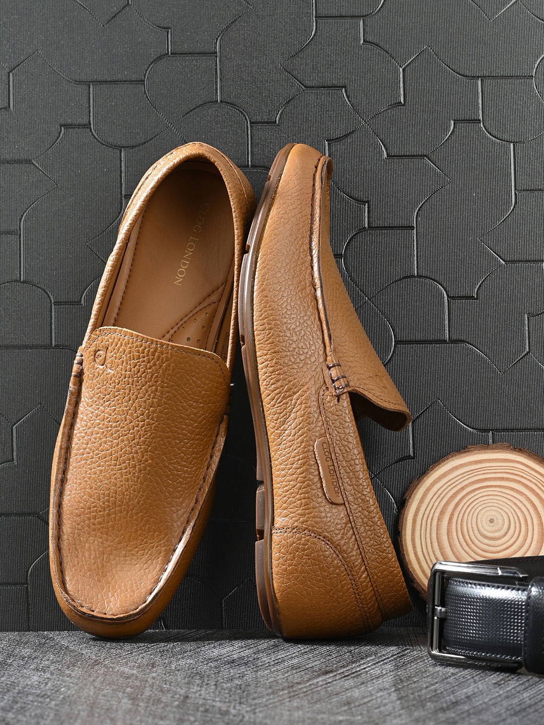 

CLOG LONDON Men Tan Brown Leather Textured Loafers