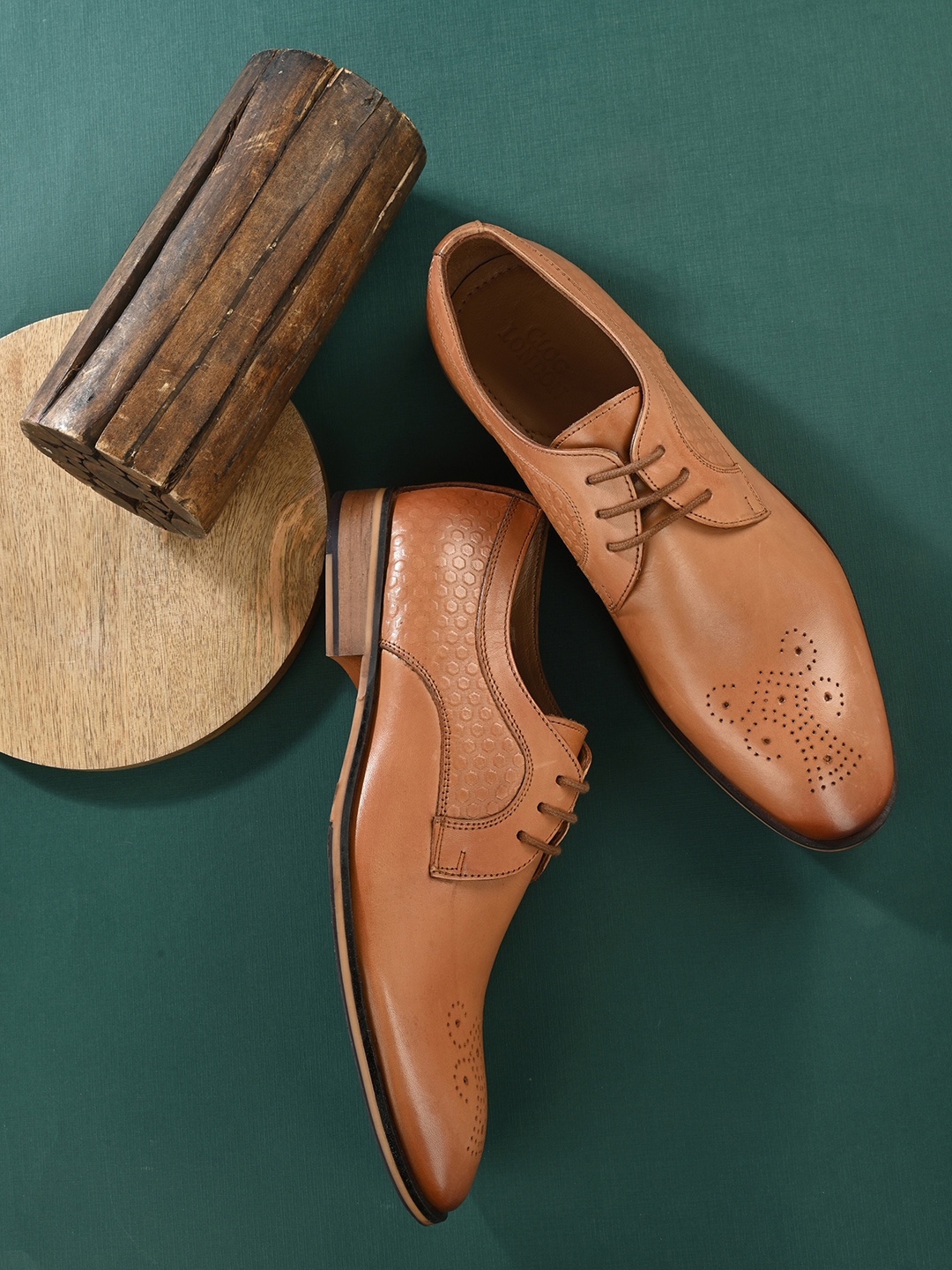 

CLOG LONDON Men Tan Brown Leather Textured Formal Derbys