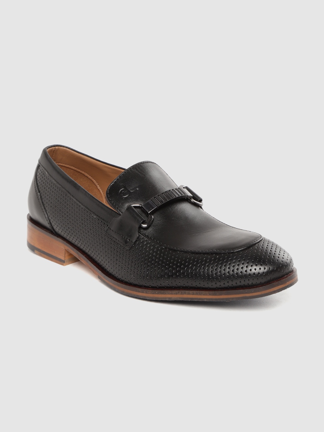 

CLOG LONDON Men Black Leather Perforated Formal Horsebit Loafers
