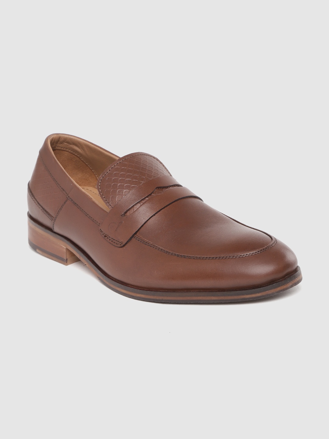 

CLOG LONDON Men Brown Leather Solid Formal Penny Loafers with Textured Detail