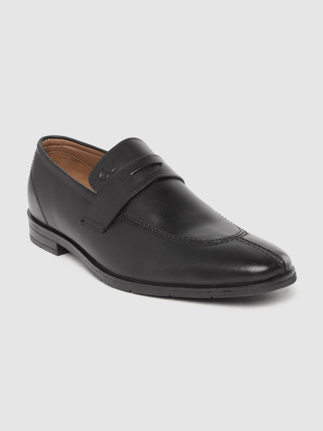 

CLOG LONDON Men Black Solid Leather Formal Penny Slip-Ons