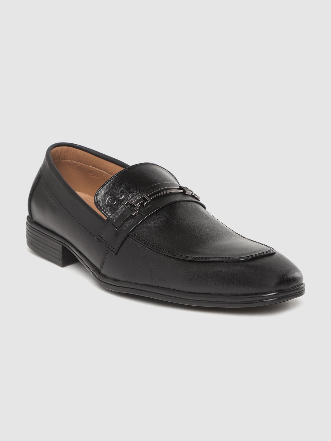 

Mens Black Solid Leather Semi-Formal Horsebit Slip-Ons