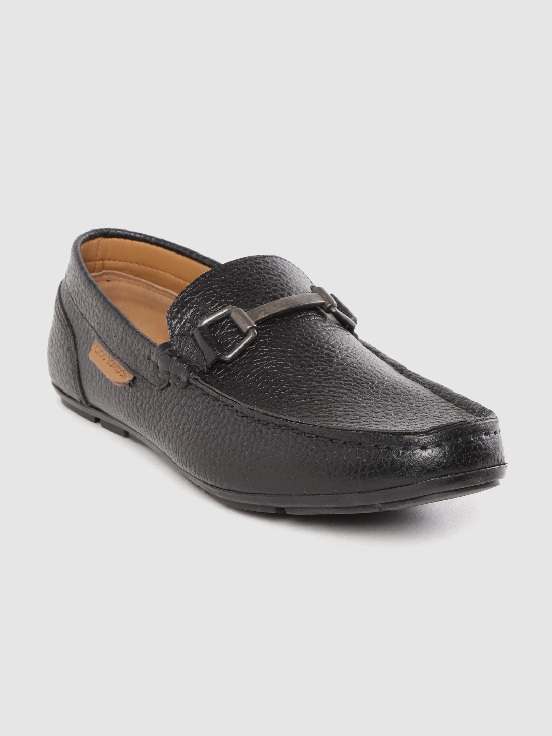 

CLOG LONDON Men Black Leather Textured Smart Casual Horsebit Loafers