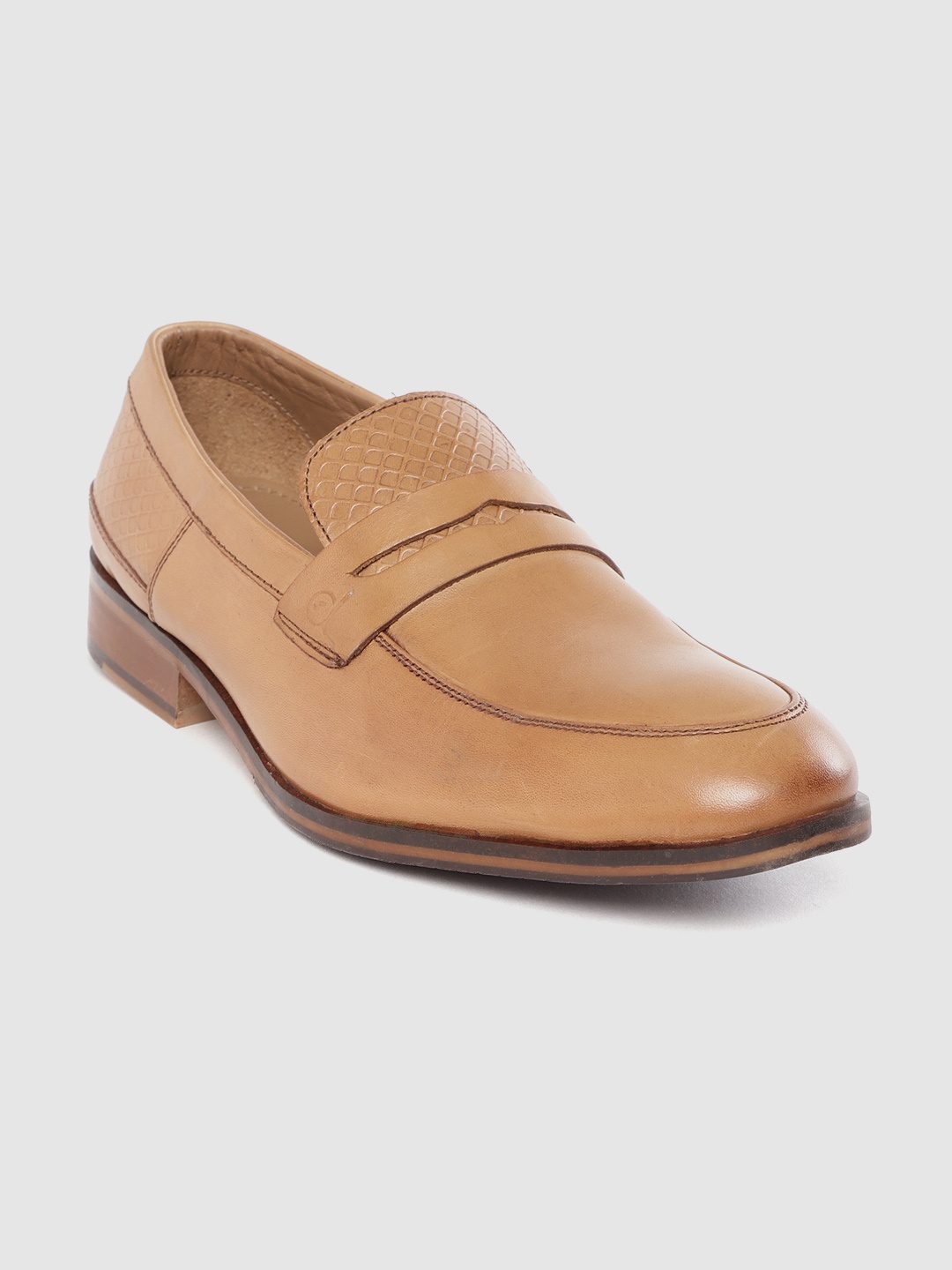 

CLOG LONDON Men Tan Brown Leather Solid Formal Penny Loafers with Textured Detail