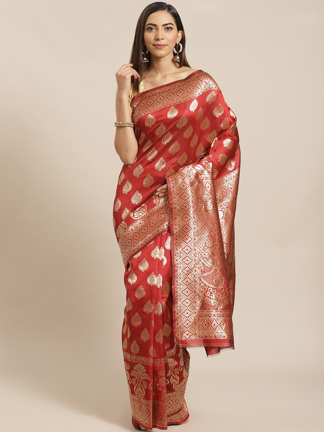 

Mitera Maroon & Golden Woven Design Banarasi Saree, Red