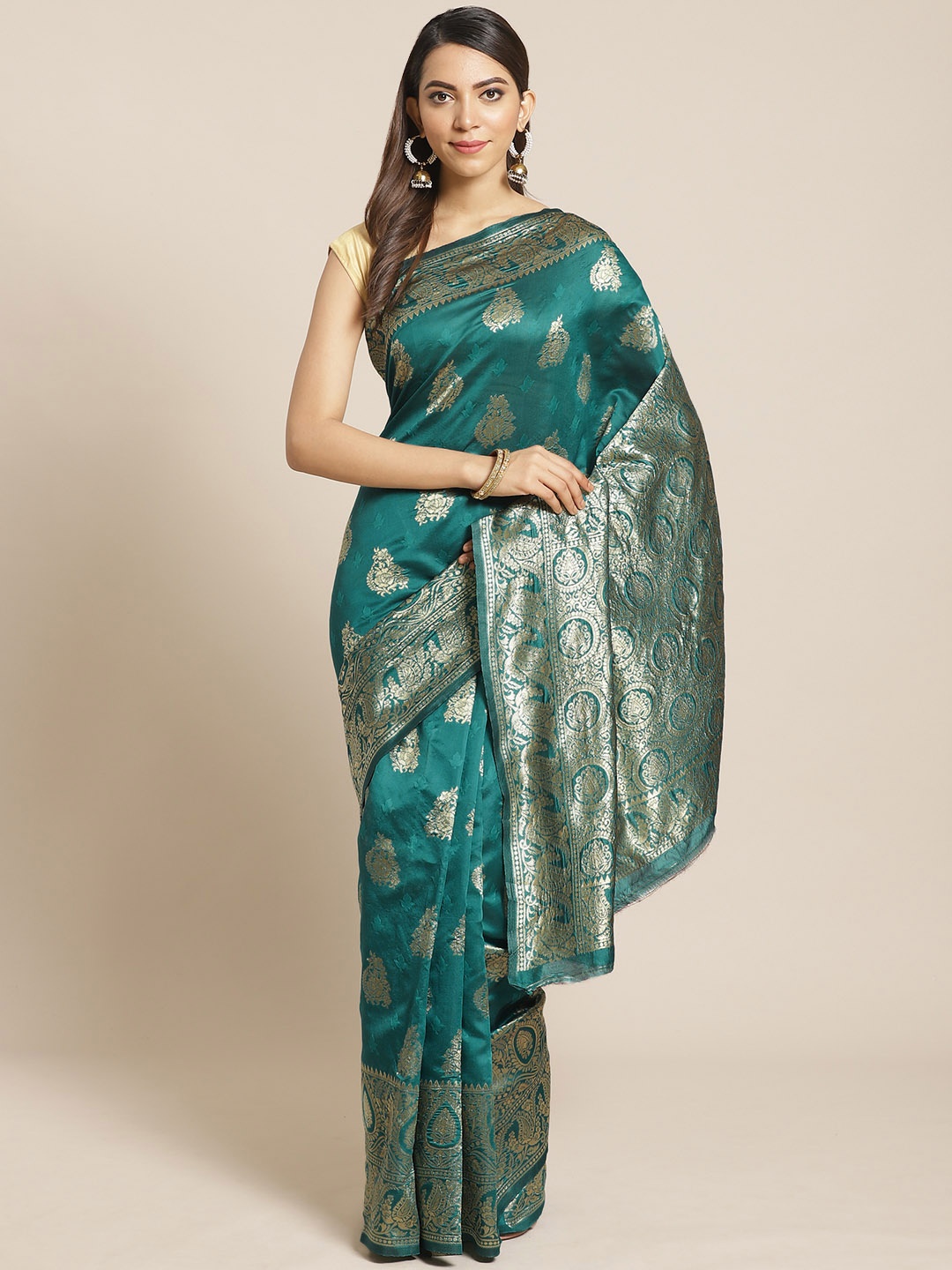 

Mitera Green & Golden Woven Design Banarasi Saree