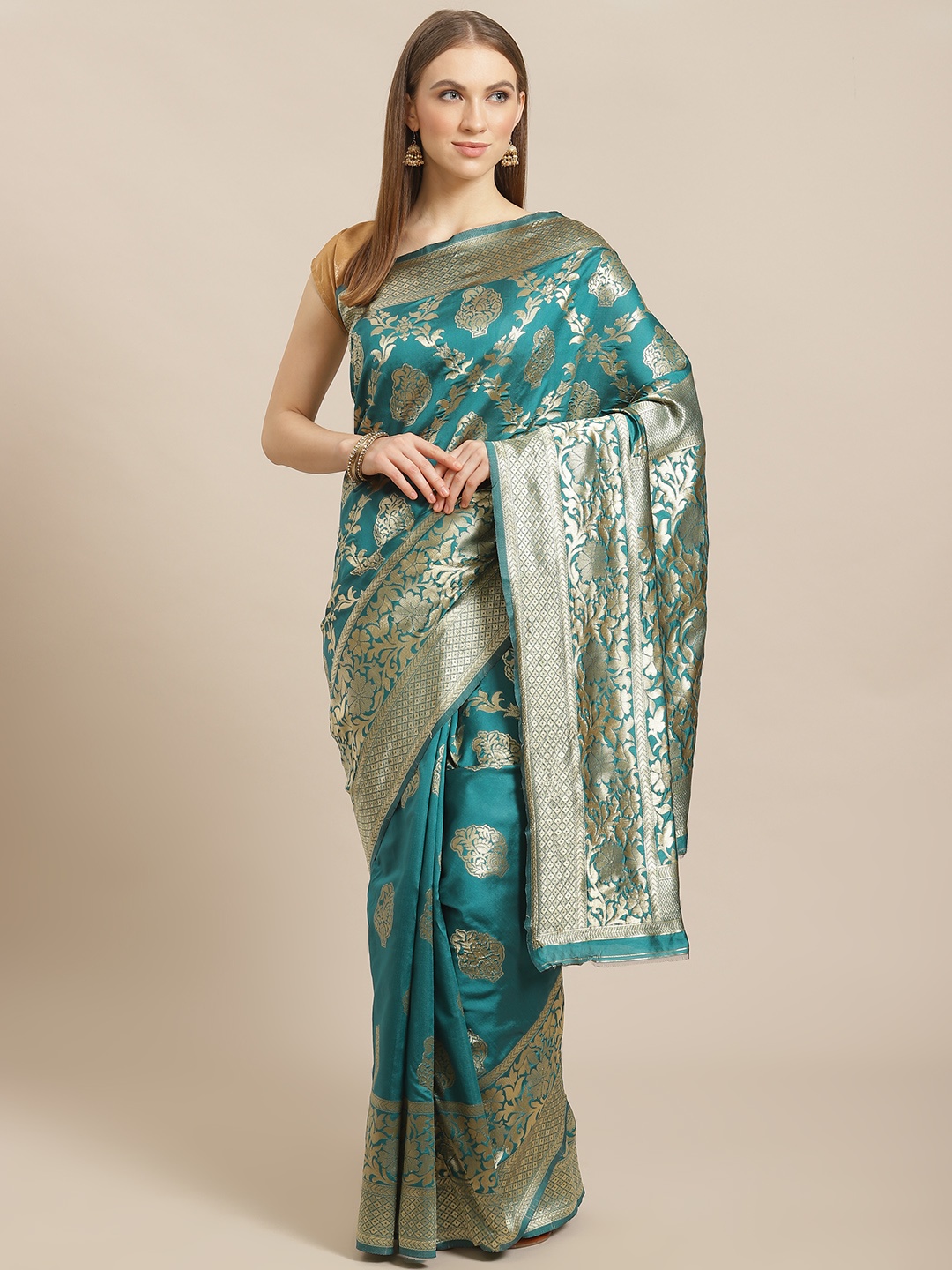 

Mitera Green & Golden Woven Design Banarasi Saree