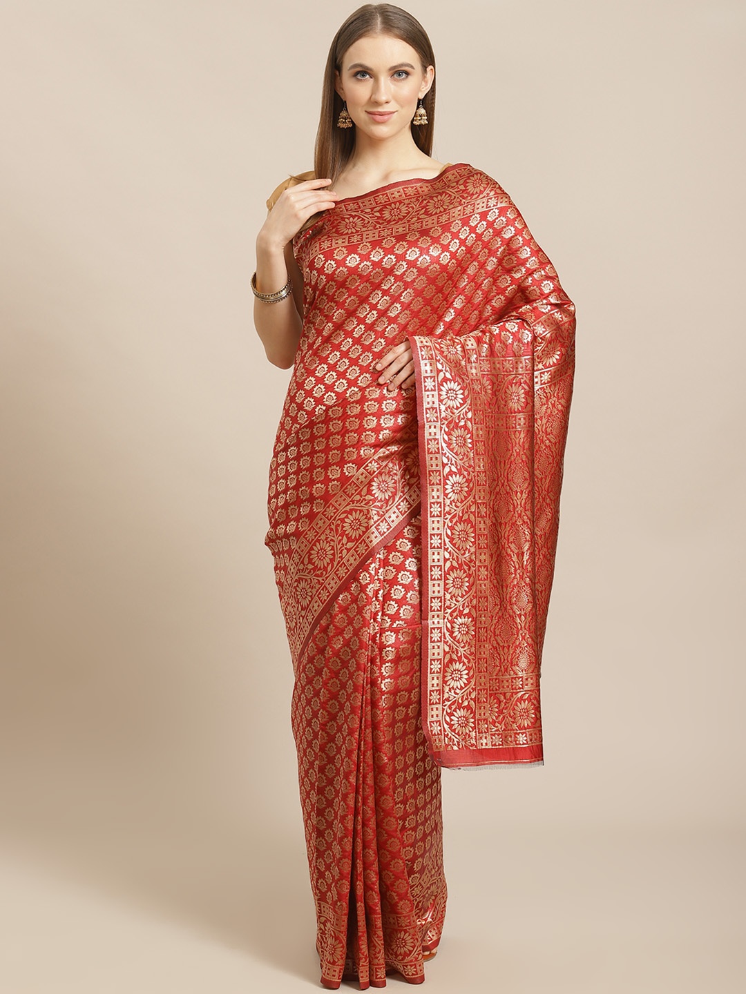 

Mitera Maroon & Golden Woven Design Banarasi Saree