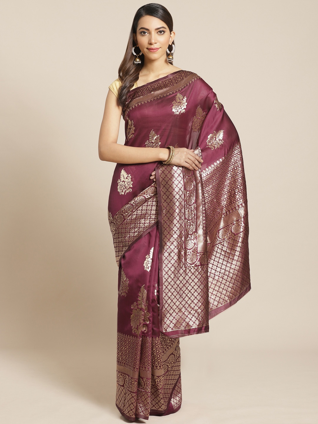 

Mitera Burgundy & Golden Woven Design Banarasi Saree