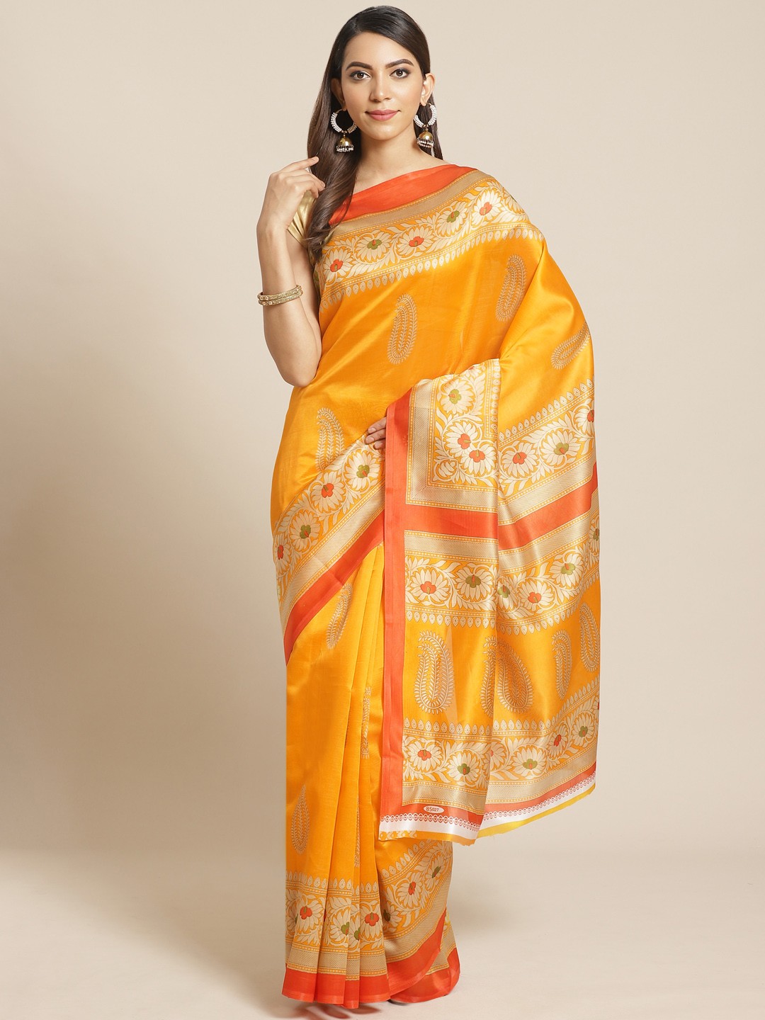 

KALINI Yellow & Orange Printed Saree