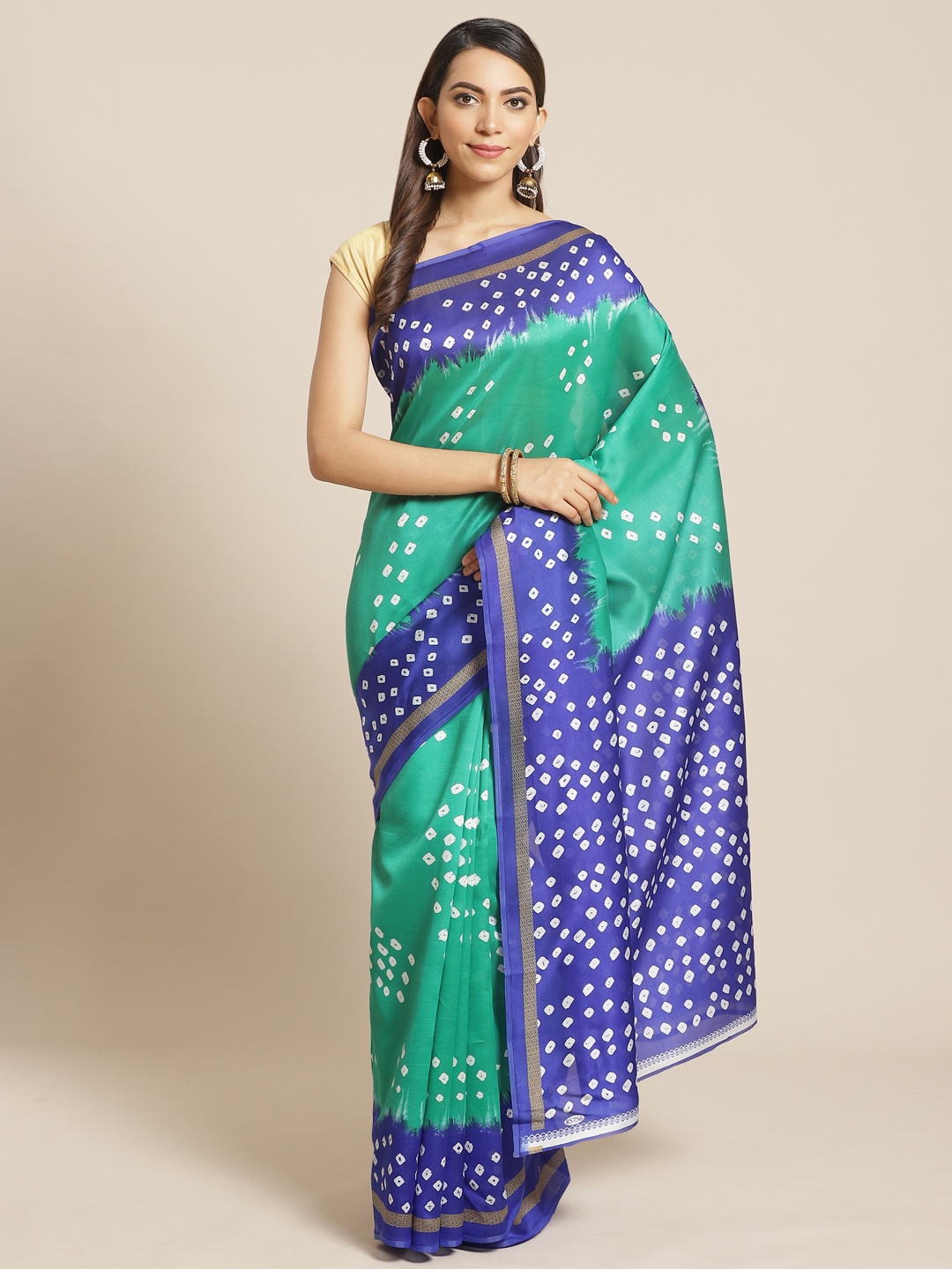 

KALINI Blue & Green Printed Mysore Silk Saree