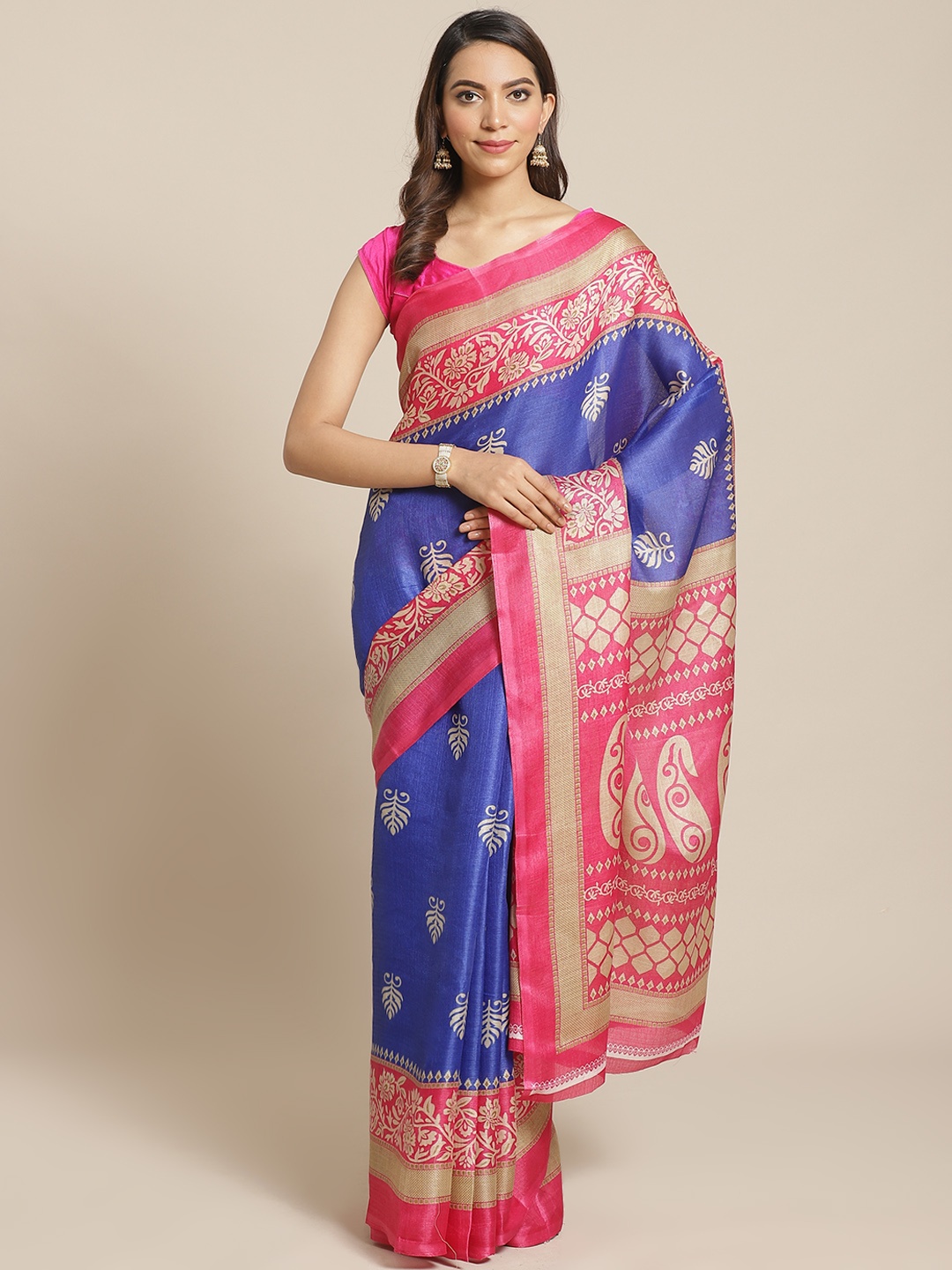 

KALINI Blue & Pink Printed Saree