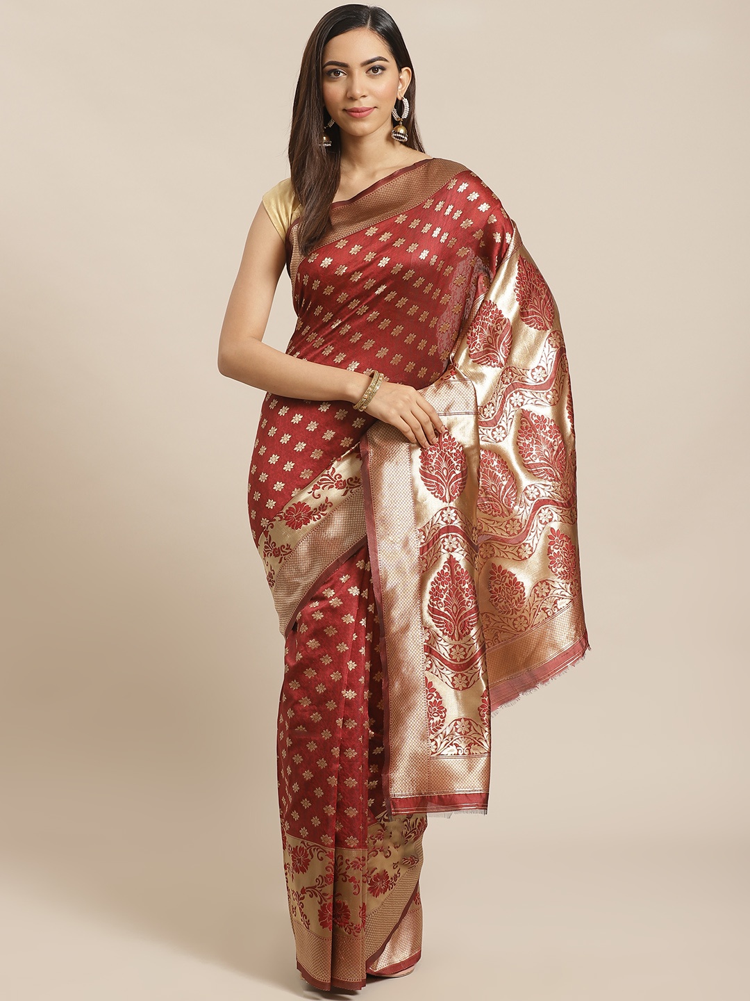 

Mitera Maroon & Golden Woven Design Banarasi Saree
