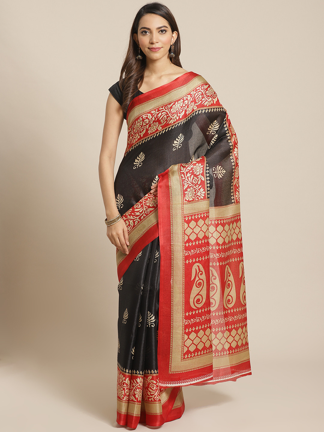 

KALINI Black & Red Printed Saree