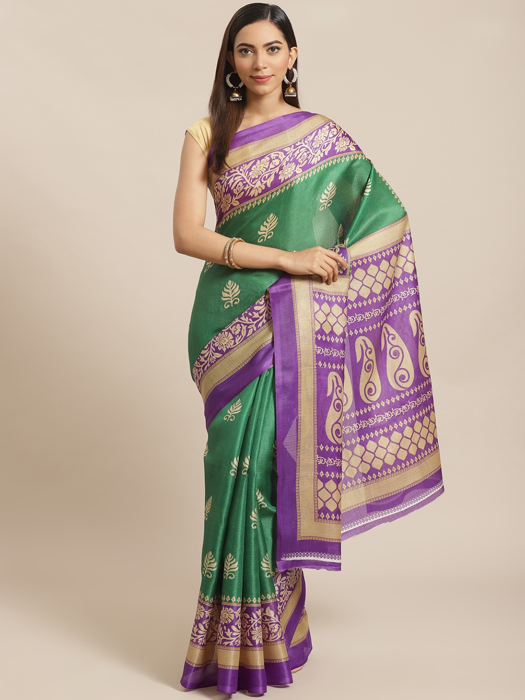 

KALINI Green & Golden Printed Saree