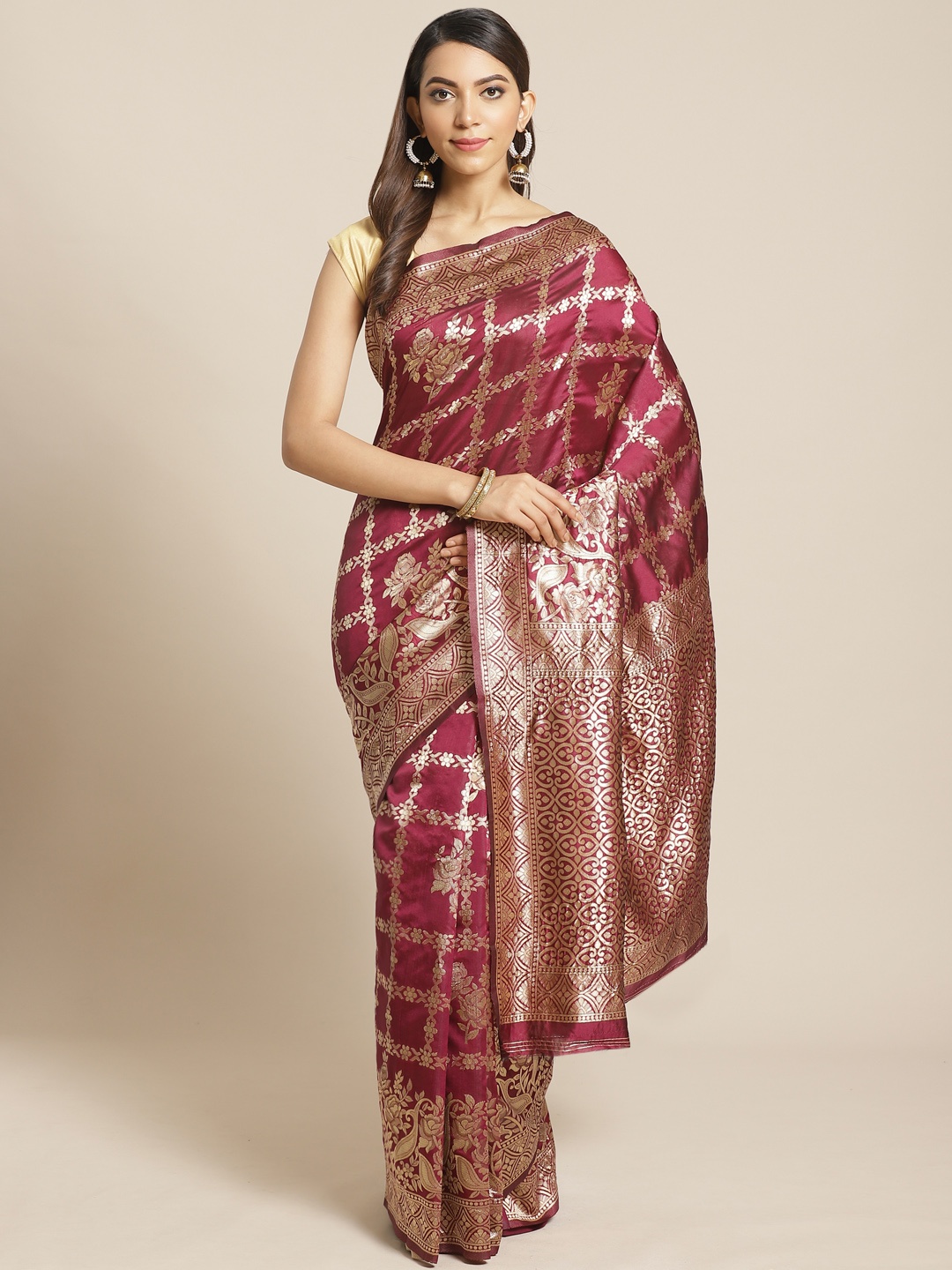 

Mitera Aubergine & Golden Woven Design Banarasi Saree, Purple