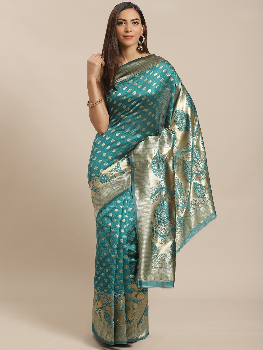 

Mitera Teal Green & Golden Woven Design Banarasi Saree