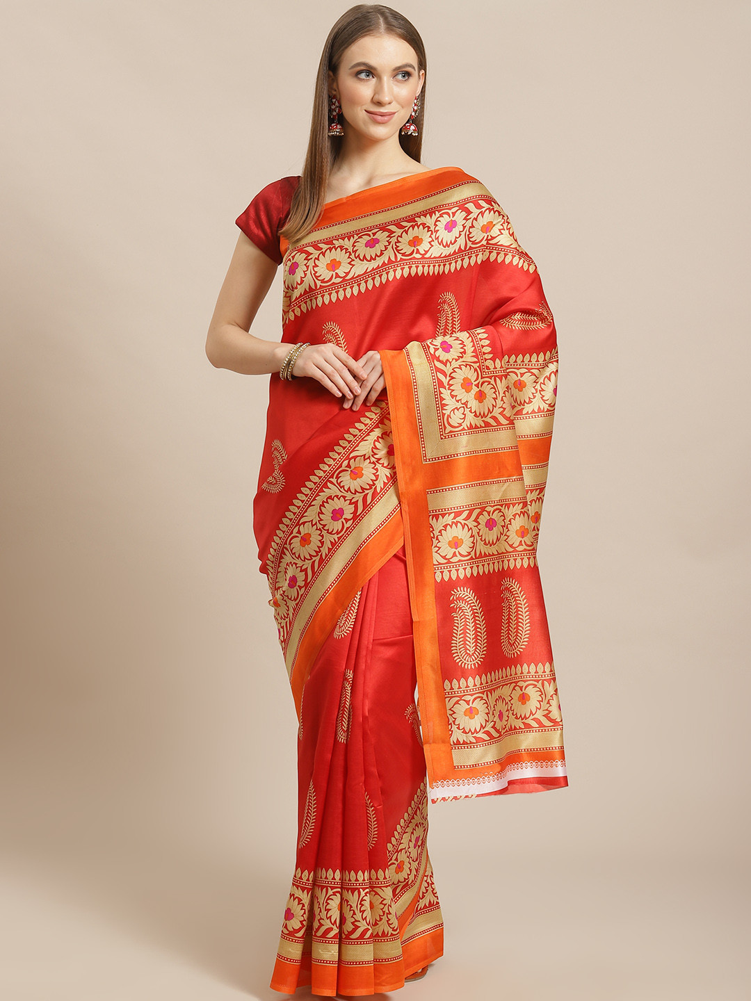 

KALINI Red & Beige Ethnic motif Printed Saree