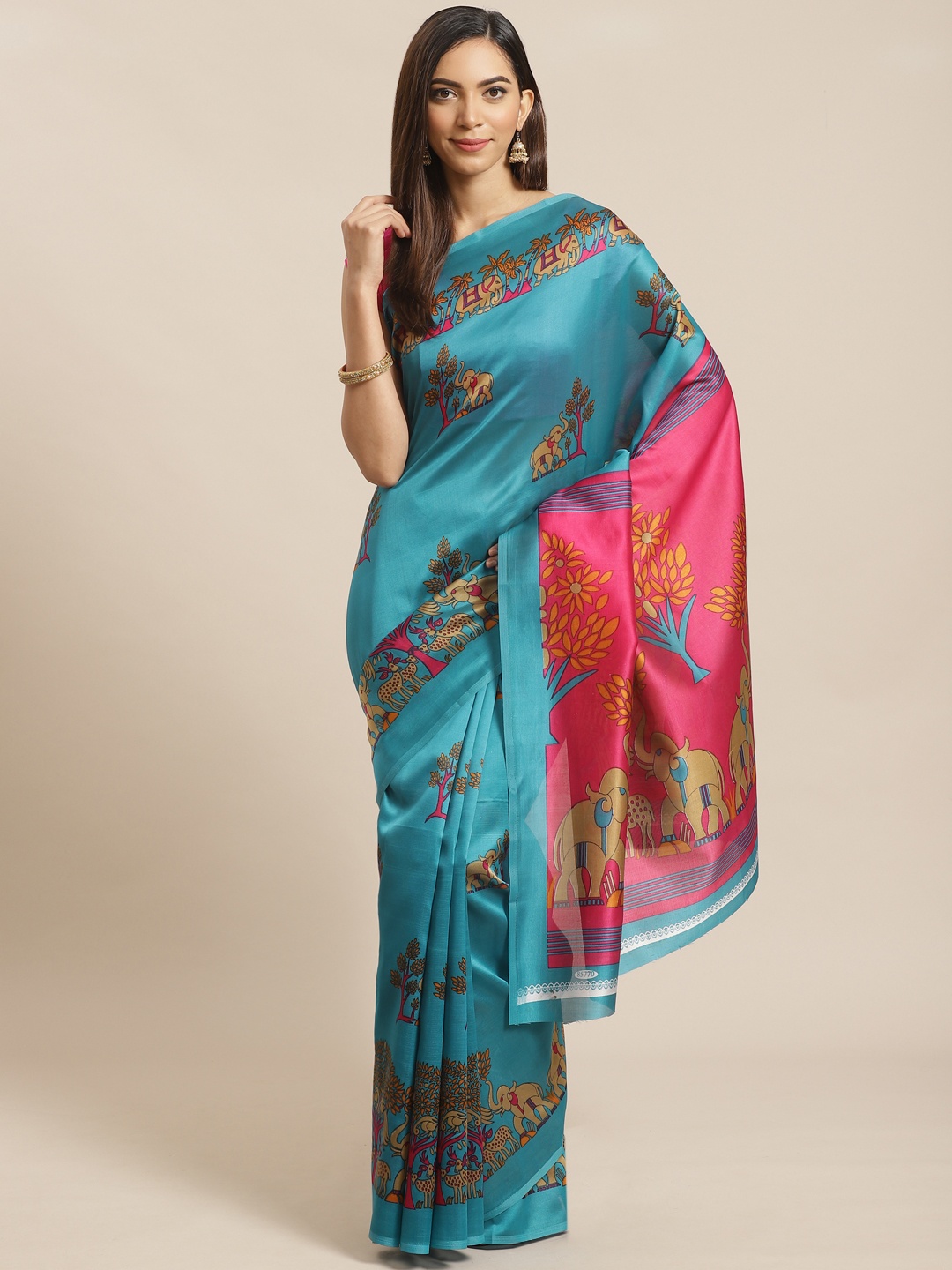 

KALINI Blue & Brown Printed Saree