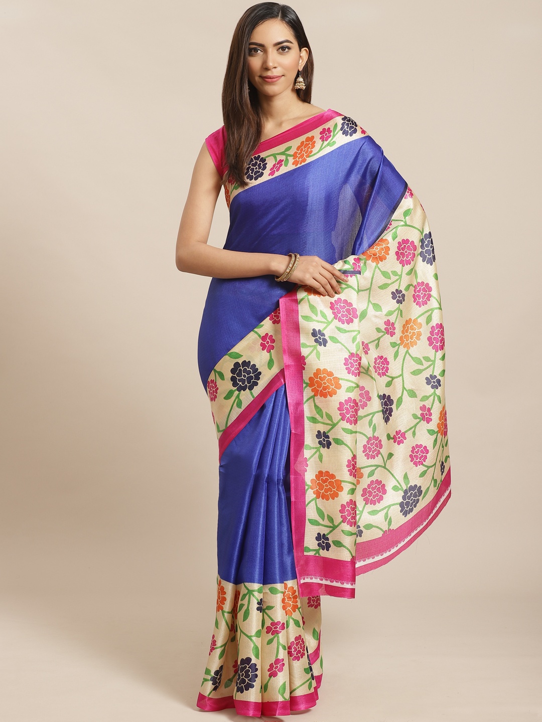 

KALINI Blue & Pink Solid Saree