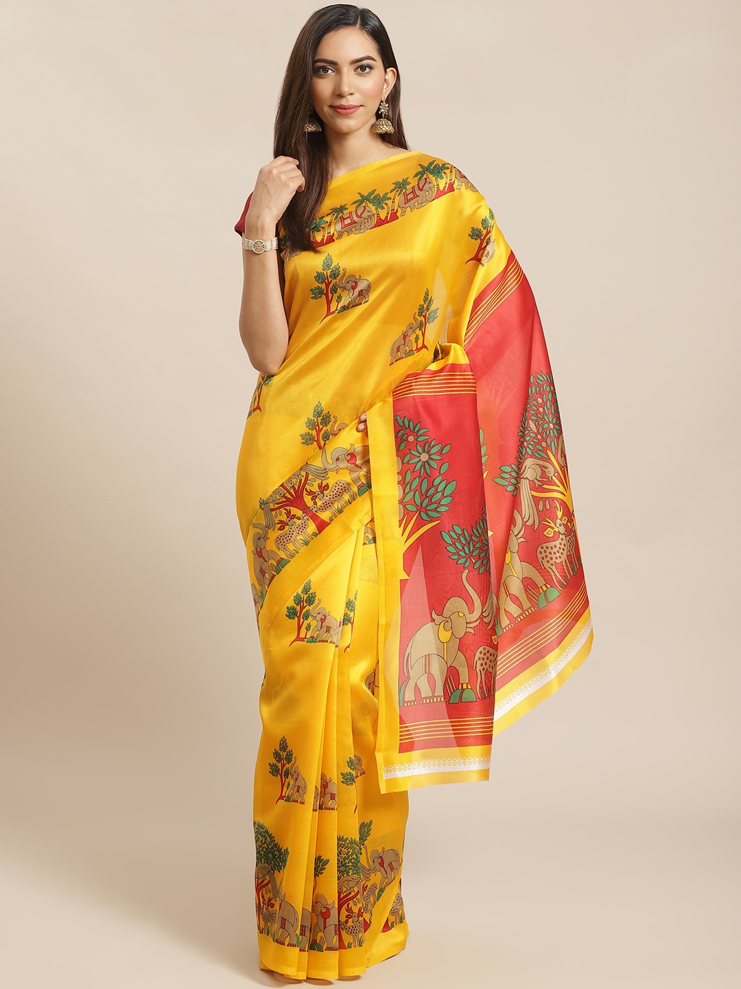 

KALINI Yellow & Red Printed Saree