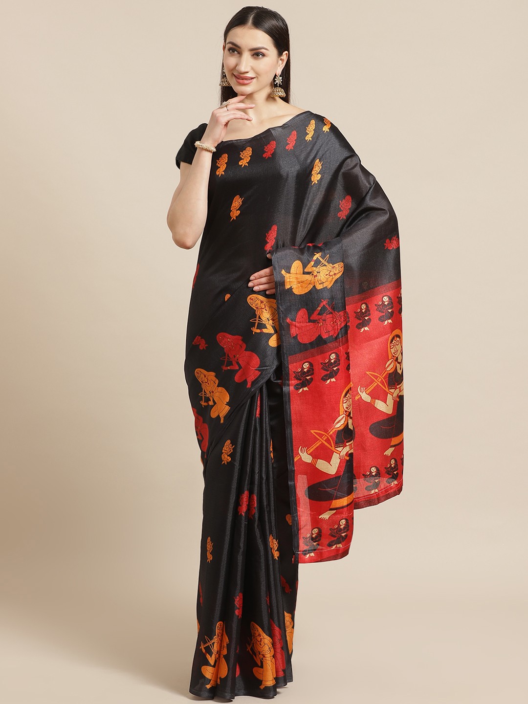 

KALINI Black & Red Printed Saree