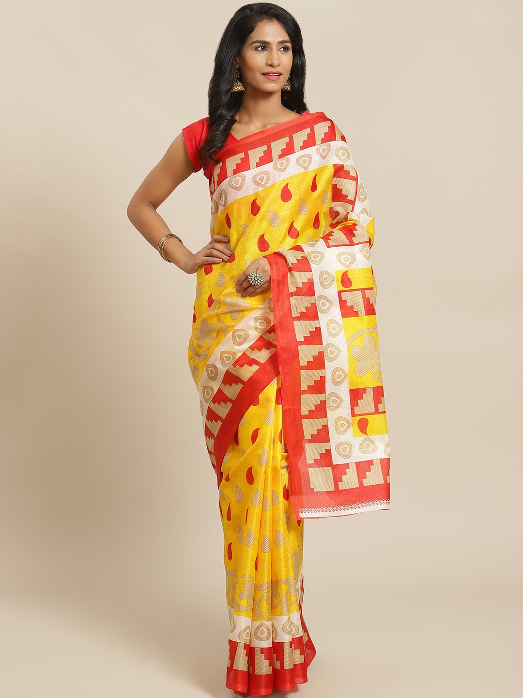 

KALINI Yellow & Red Printed Saree