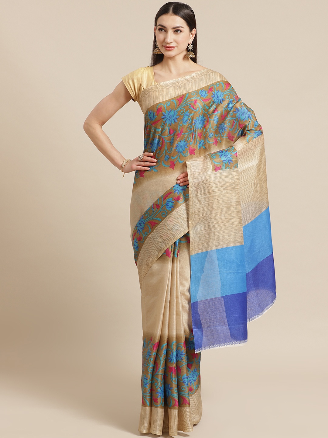 

KALINI Grey & Blue Printed Saree