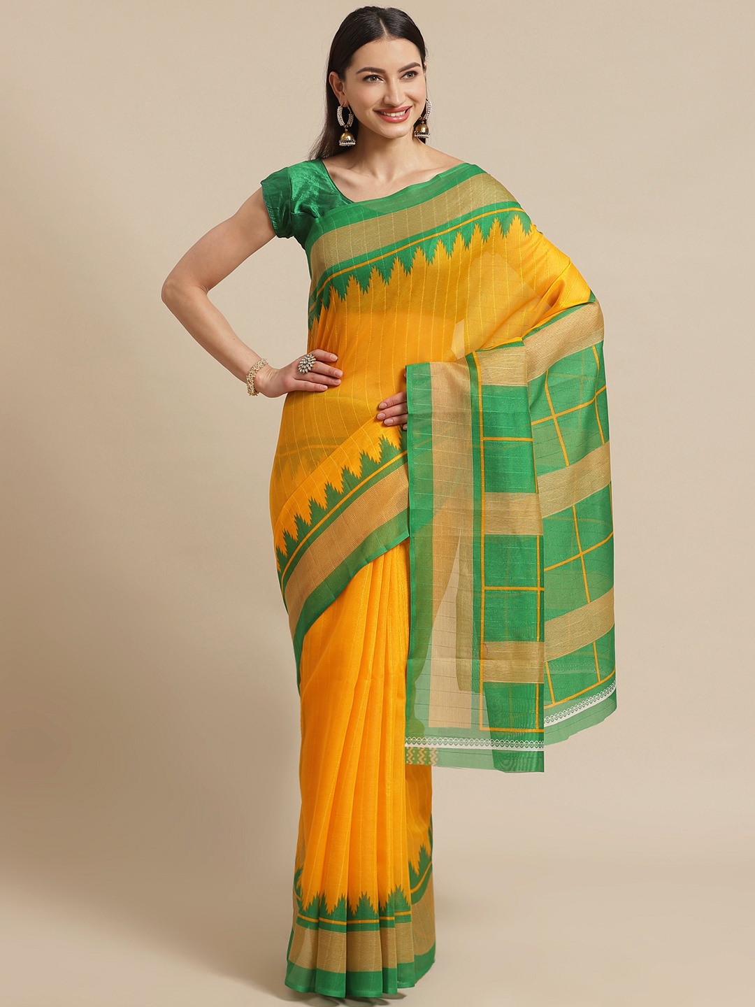 

KALINI Yellow & Green Striped Saree
