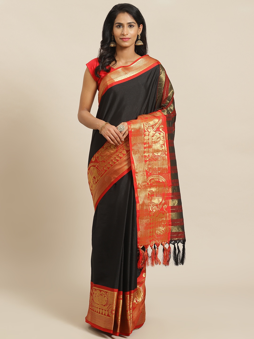 

Mitera Black Solid Banarasi Saree