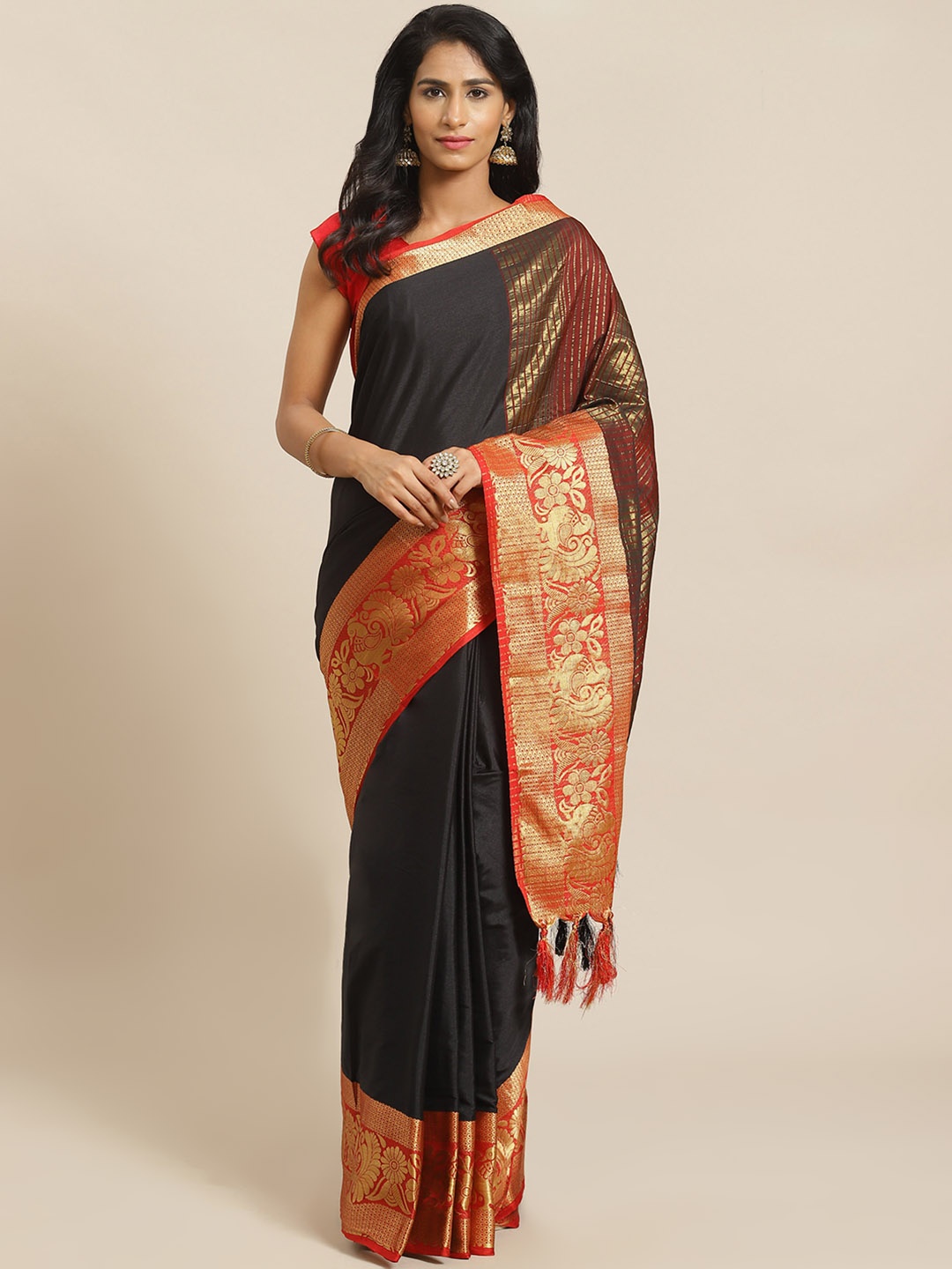 

Mitera Black Solid Banarasi Saree